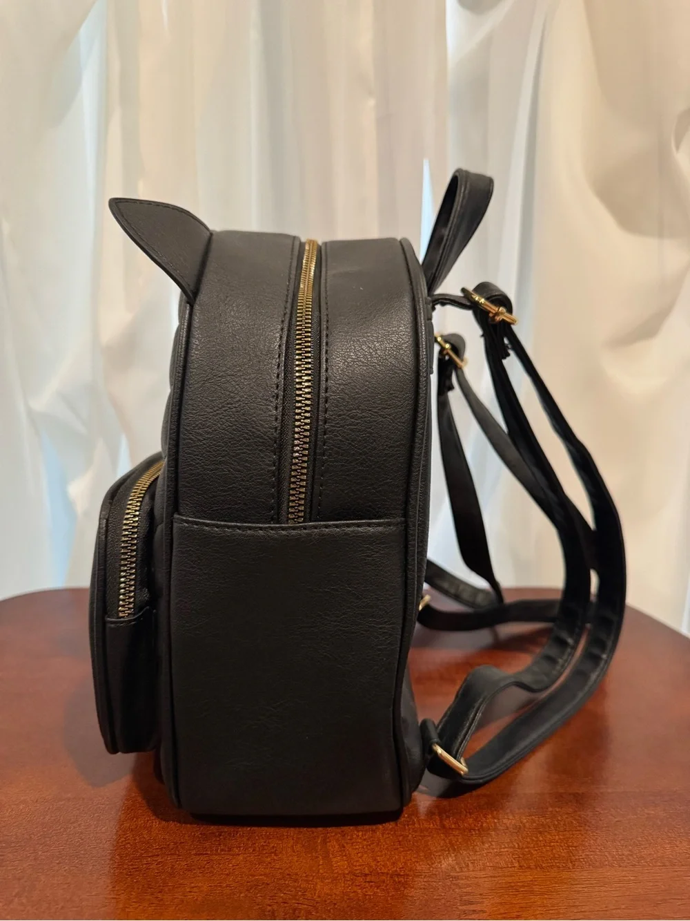 Under One Sky Black Quilted Cat-Ear Faux Leather Backpack